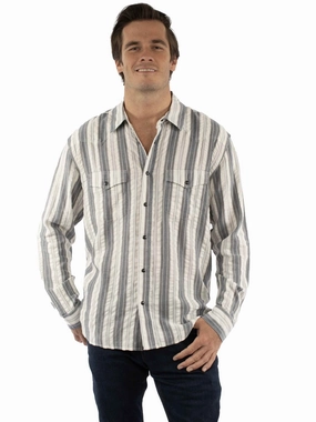 Back Pleat Scully Mens Western Stripe Seersucker Blue 100% Cotton L/S Shirt Scully Mens Western Stripe Seersucker Blue 100% Cotton L/S Shirt Roomy Cut