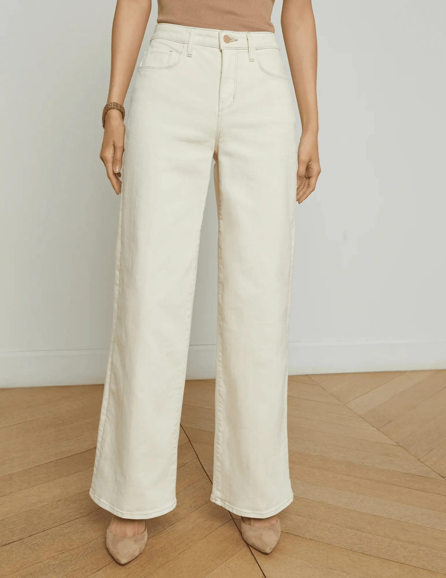 No Gap Waistband Fits Everyone L??AGENCE Alicent High Rise Wide Leg Crop Jeans in Macadamia