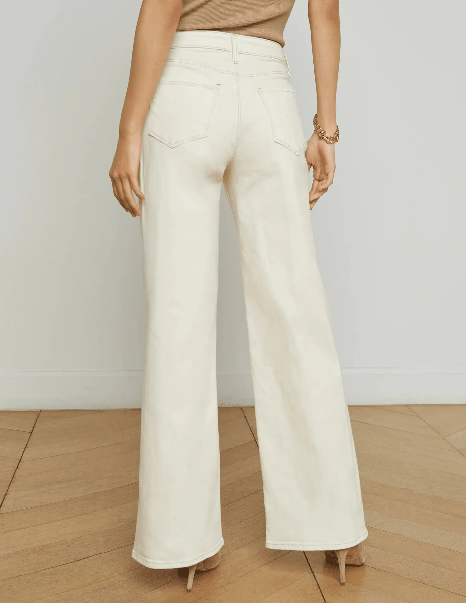 L??AGENCE Alicent High Rise Wide Leg Crop Jeans in Macadamia Cool Weather Slim Smooth