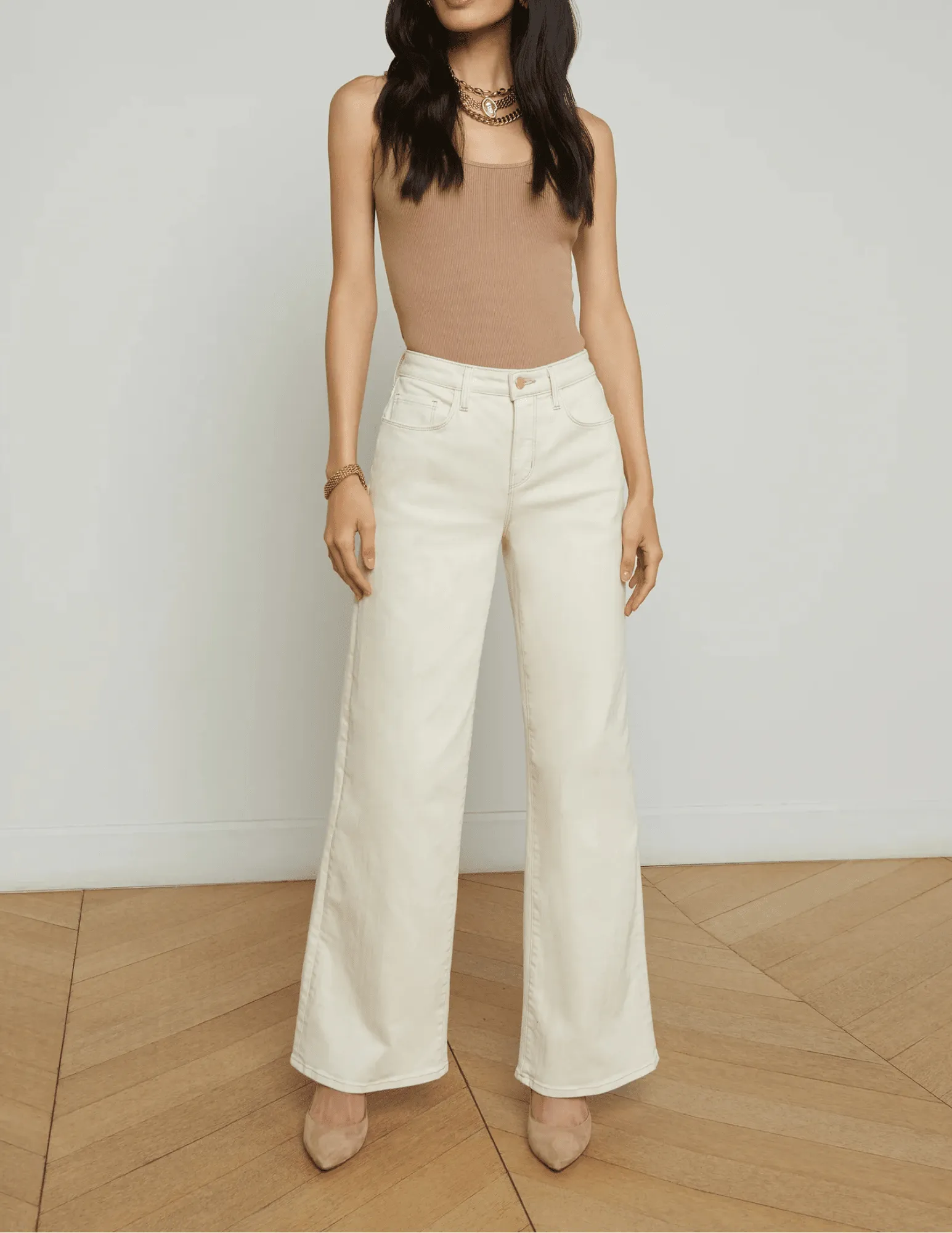 L??AGENCE Alicent High Rise Wide Leg Crop Jeans in Macadamia Family Style Elegant Style Combo