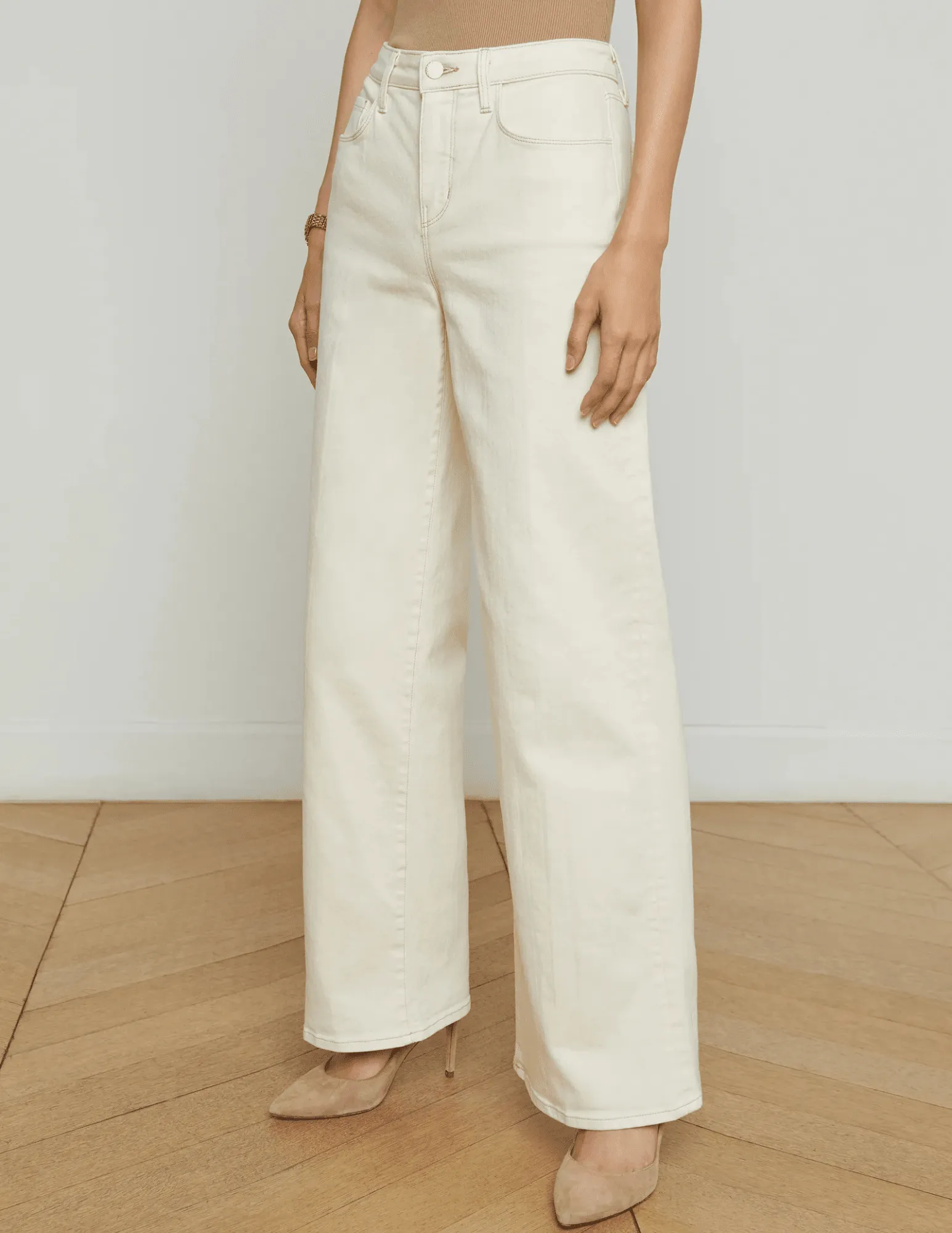 High Durability Street Basics L??AGENCE Alicent High Rise Wide Leg Crop Jeans in Macadamia