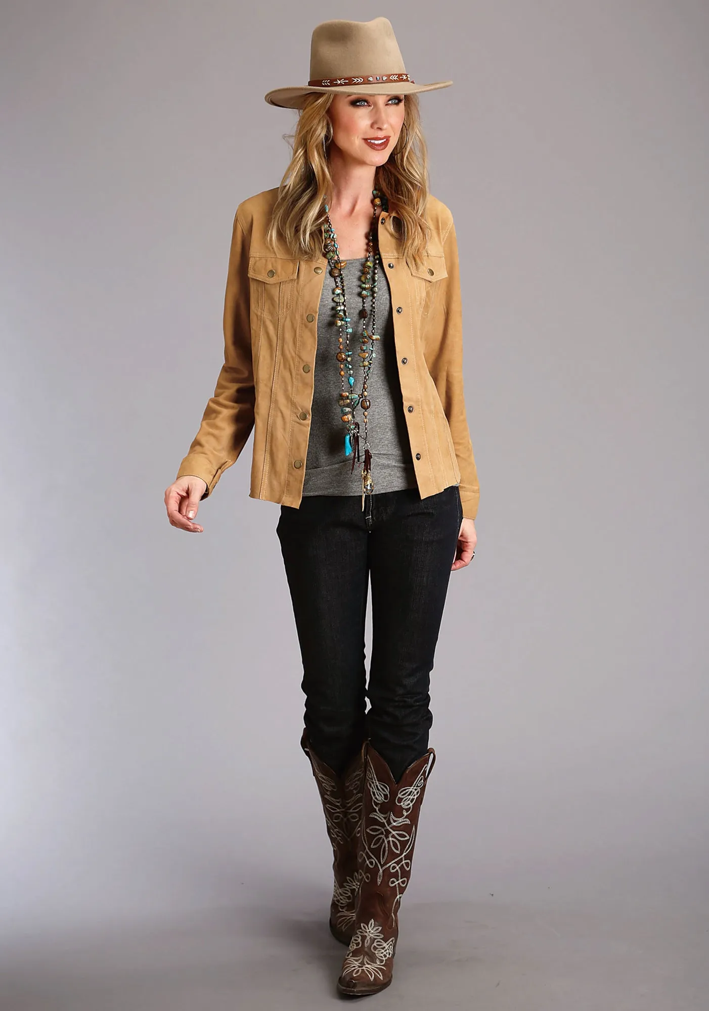 Fashion Must-Have Stetson Womens Unlined Snap Front Brown Suede Leather Jacket
