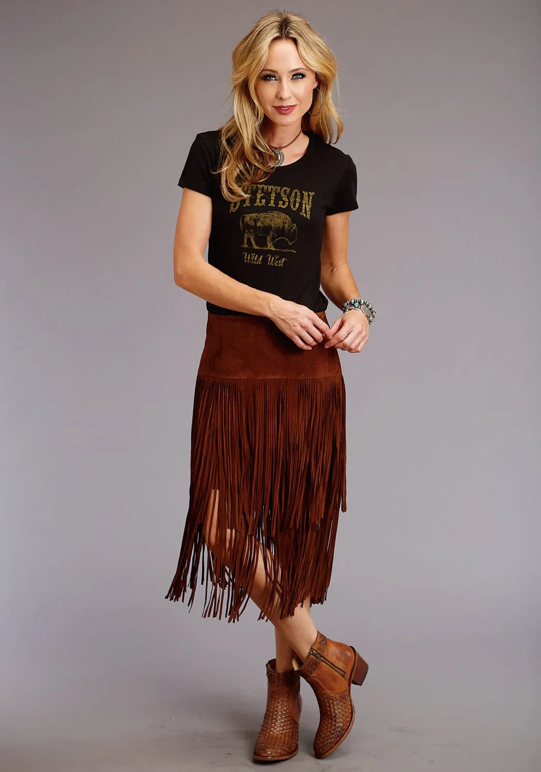 Stetson Womens Long Fringe Brown Leather Skirt Reliable Choice