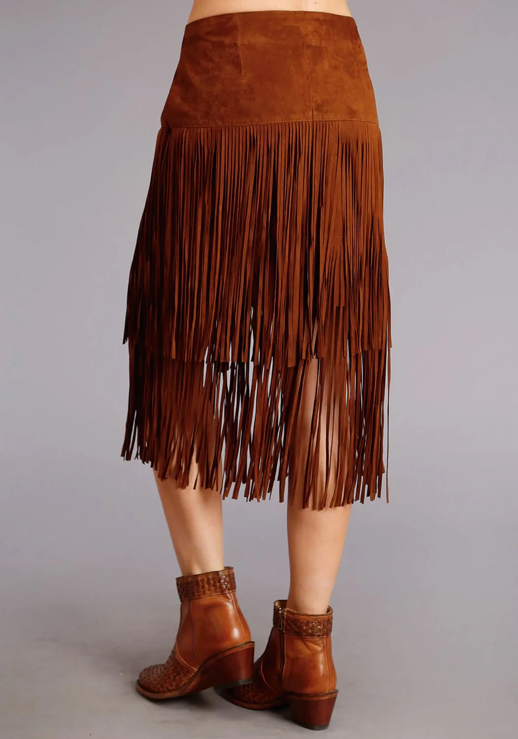 Breathable Feel Fit Anytime Stetson Womens Long Fringe Brown Leather Skirt
