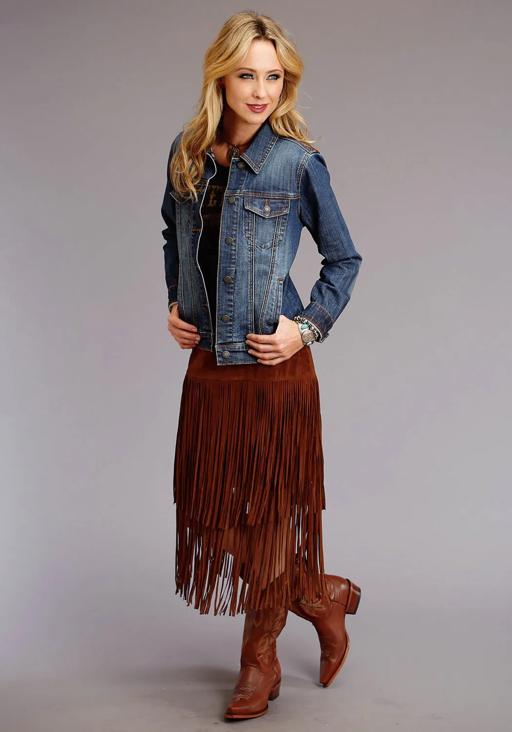 Stetson Womens Long Fringe Brown Leather Skirt Functional Wear