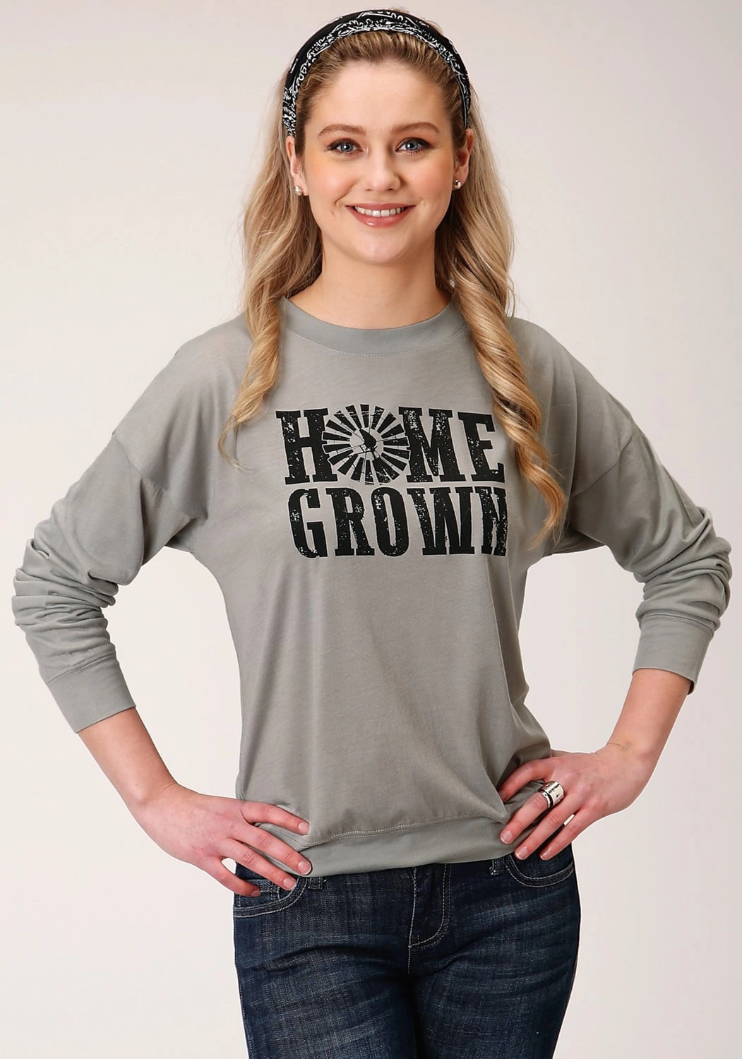 Roper Womens Grey Poly/Rayon Home Grown L/S T-Shirt Traveler Gear Nature Lover Night Out Modern Fit