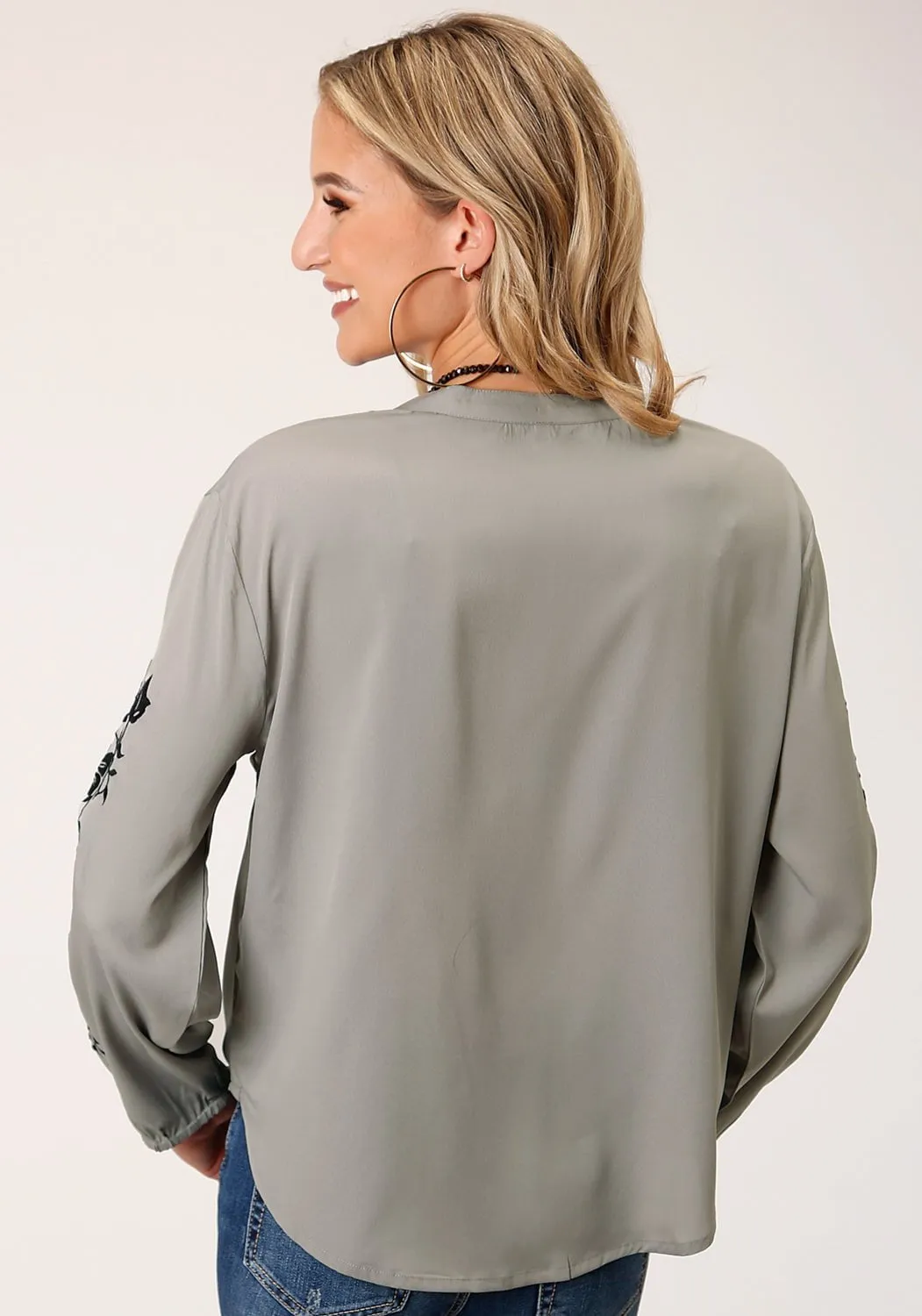Roper Womens Grey Polyester V-Neck Placket L/S Blouse Winter Warmth Minimalist Neutral Fit Piece