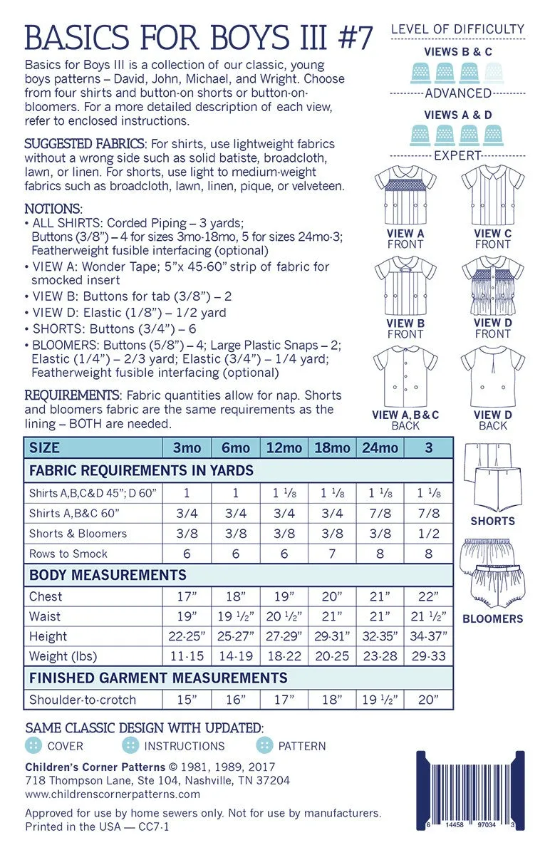 Basics for Boys III Pattern