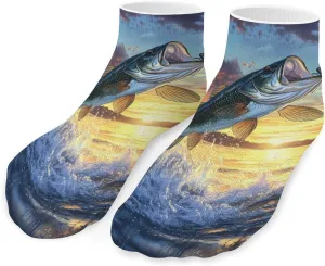 Bass Fish Sunset Unisex Activewear Ankle Socks Lightweight Low Cut And No Show Socks