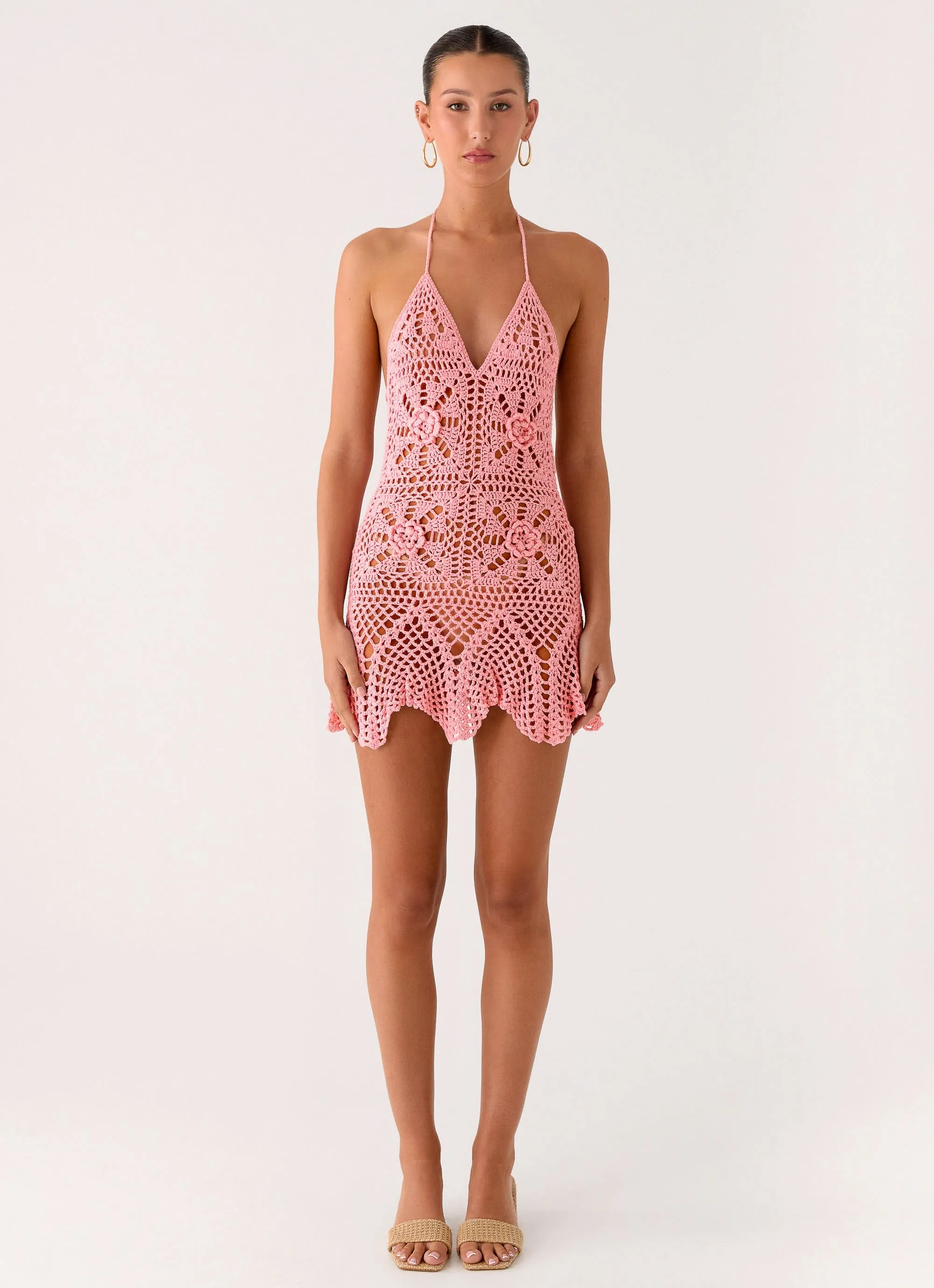 Beach Days Crochet Mini Dress - Pink Smooth Finish
