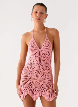 Beach Days Crochet Mini Dress - Pink Practical clothing Beach Days Crochet Mini Dress - Pink City Layers