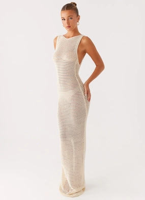 Beach House Crochet Maxi Dress - White Comfortable Cut Beach House Crochet Maxi Dress - White Elegant Silhouette