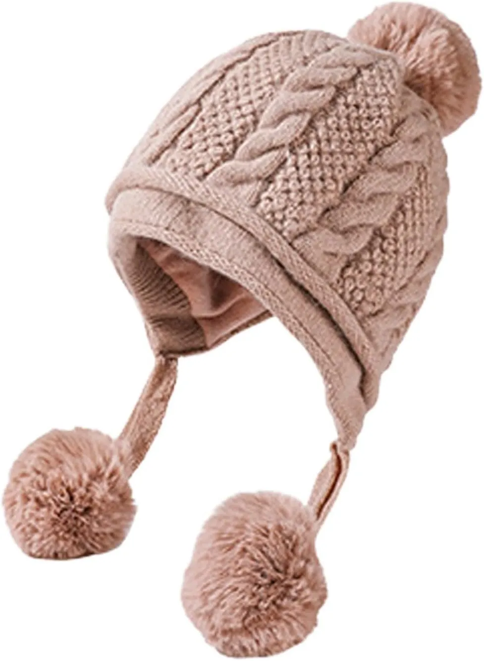 Beanie for Women Ear Flap Slouchy Cable Knit Hat with Pompom Fleece Lined Winter Hat Thick Cover Ears Skull Cap