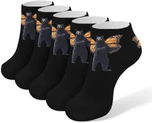 Bear with Monarch Butterfly Wings 5 Pairs Unisex Activewear Ankle Socks Lightweight Low Cut And No Show Socks
