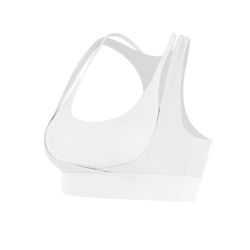 Beautiful back sports underwear women's shockproof running fitness bra gathered training ribbed yoga vest