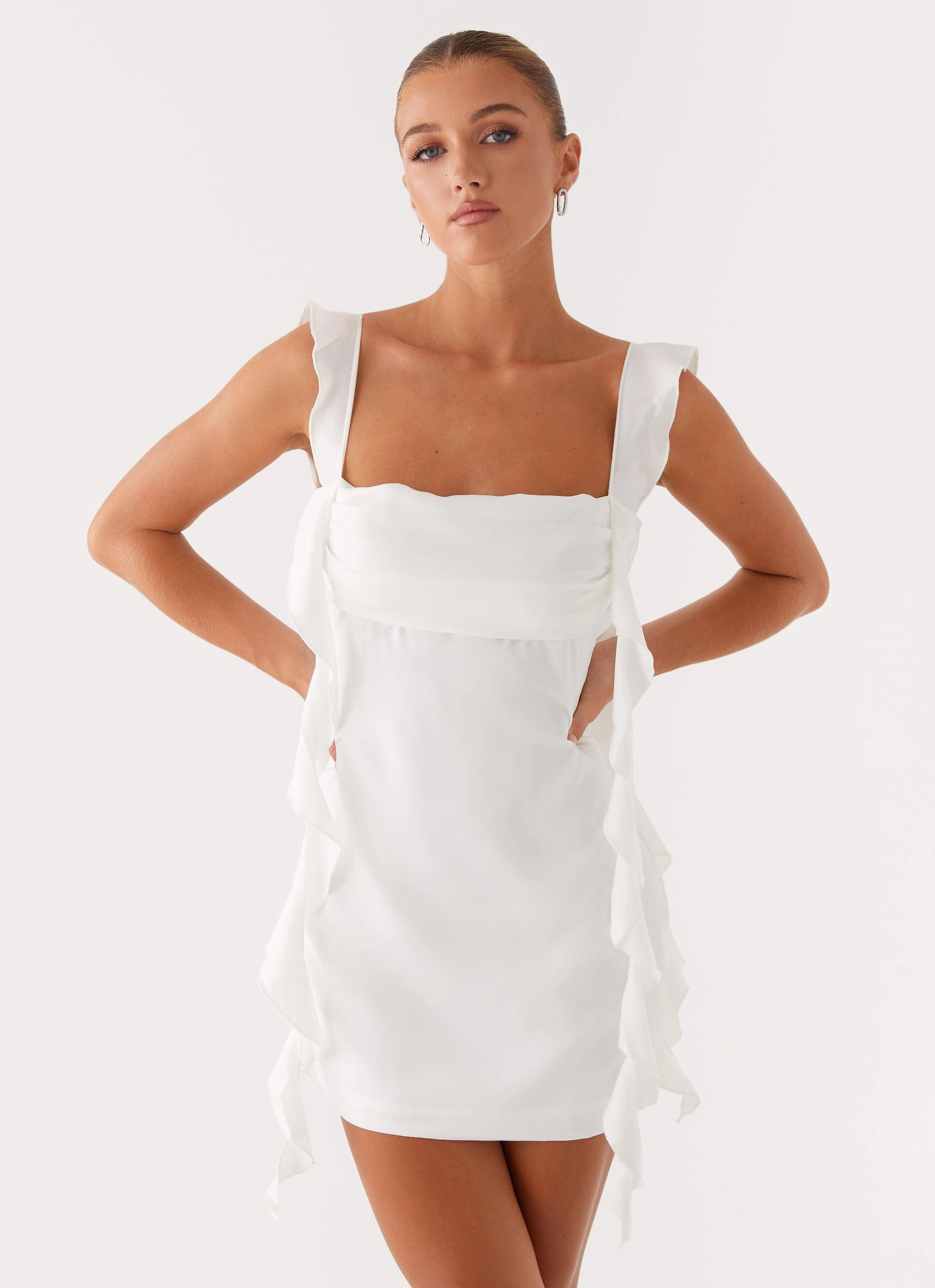 Beckham Mini Dress - White Hidden Zipper