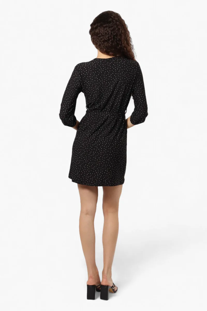 Beechers Brook Dotted Roll Up Sleeve Day Dress - Black