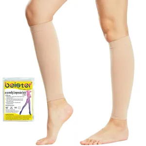 Beister 1 Pair Compression Calf Sleeves (20-30mmHg), Perfect Calf Compression Socks for Running, Shin Splint, Medical, Calf Pain Relief, Air Travel, Nursing, Cycling X-Large Beige