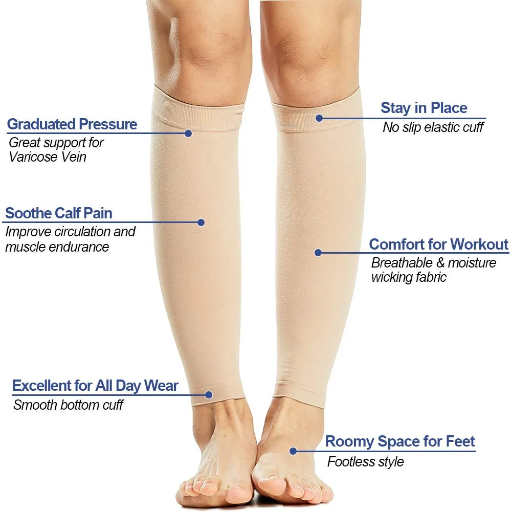 Beister 1 Pair Compression Calf Sleeves (20-30mmHg), Perfect Calf Compression Socks for Running, Shin Splint, Medical, Calf Pain Relief, Air Travel, Nursing, Cycling X-Large Beige