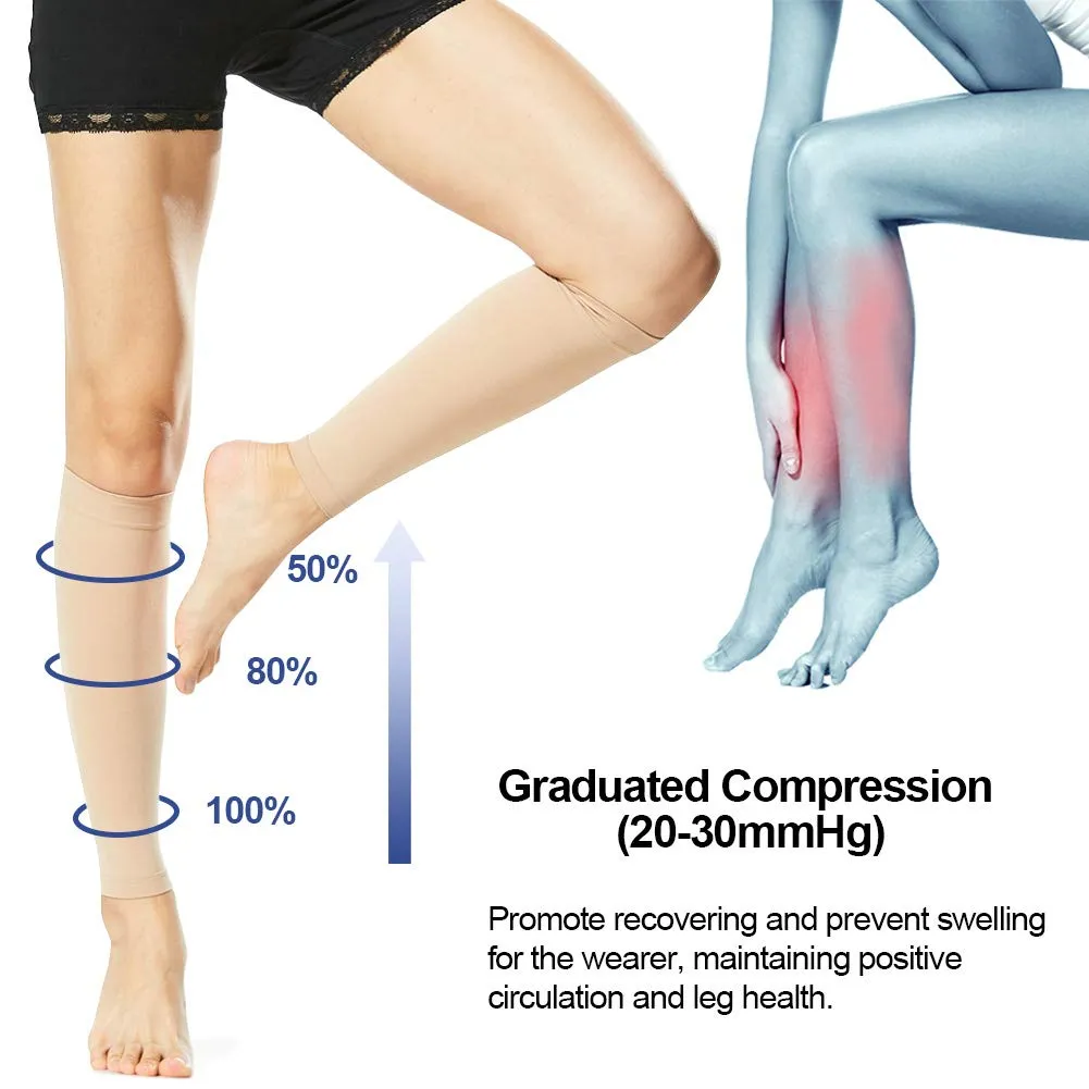 Beister 1 Pair Compression Calf Sleeves (20-30mmHg), Perfect Calf Compression Socks for Running, Shin Splint, Medical, Calf Pain Relief, Air Travel, Nursing, Cycling X-Large Beige