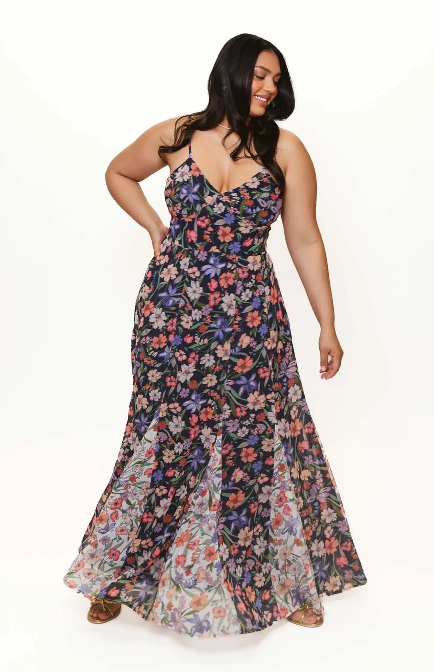 Belinna Dress in Navy Multi Tropical Garden Minimal Detail