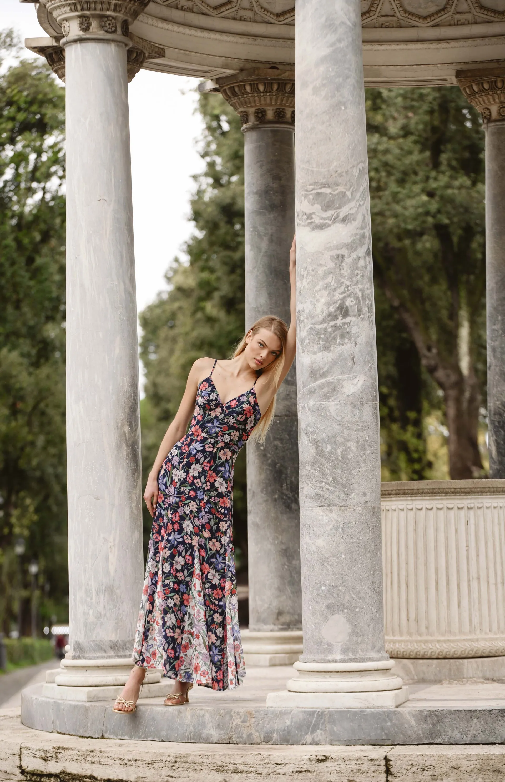 Belinna Dress in Navy Multi Tropical Garden Fall Comfort