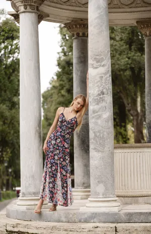 Belinna Dress in Navy Multi Tropical Garden Glam Look Belinna Dress in Navy Multi Tropical Garden Fall Comfort