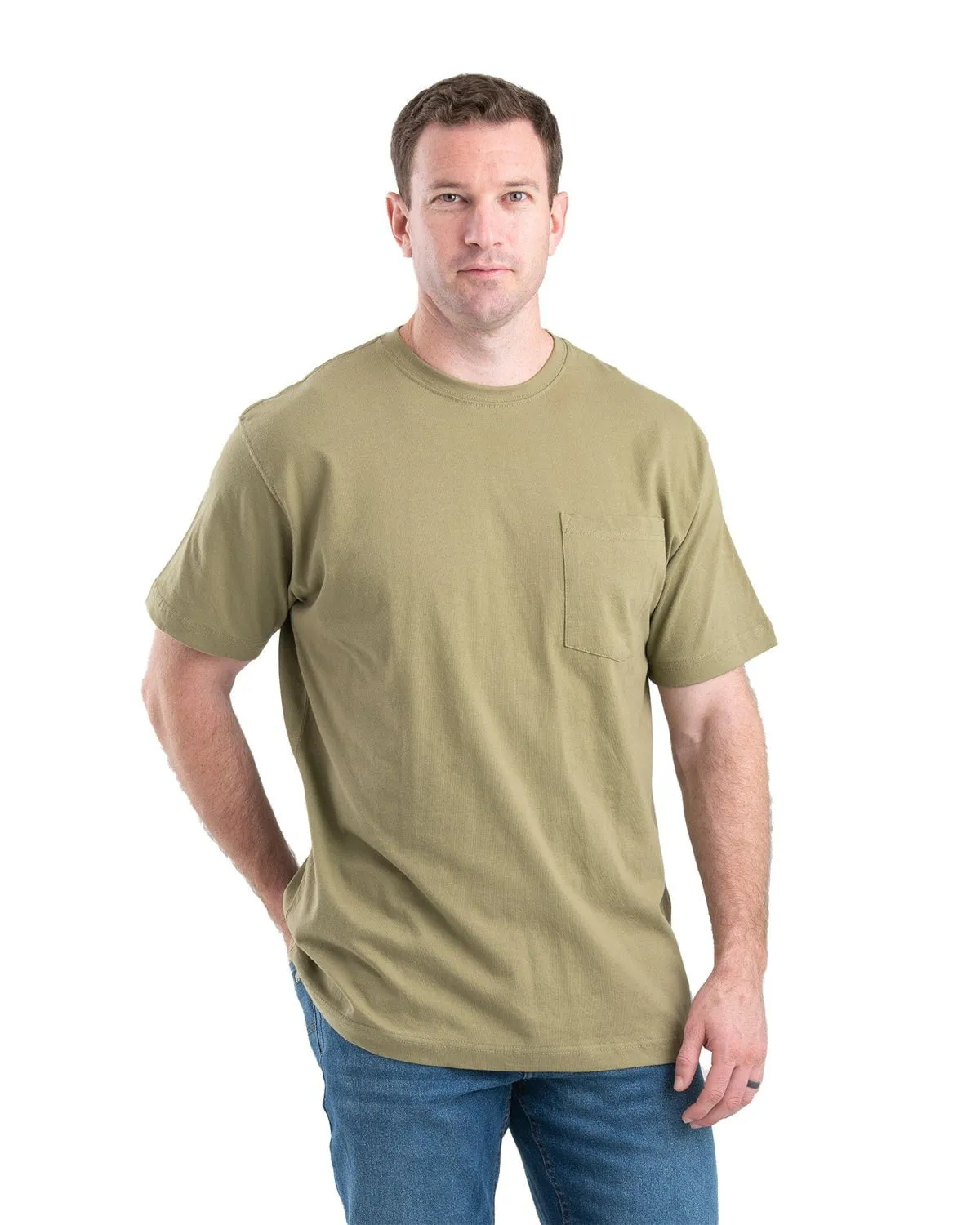 Berne Apparel Mens Heavyweight Pocket Tee Desert 100% Cotton S/S T-Shirt Ruffle Edge