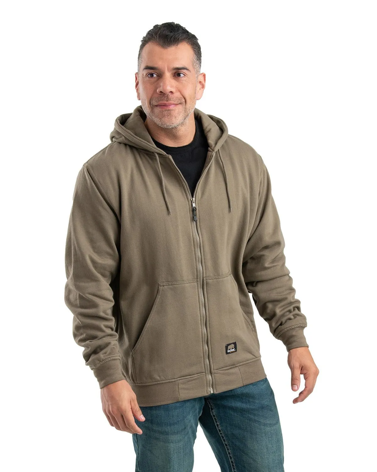 Berne Apparel Mens Heritage Thermal-Lined Zip Alpine Green Cotton Blend Hoodie vacation wear