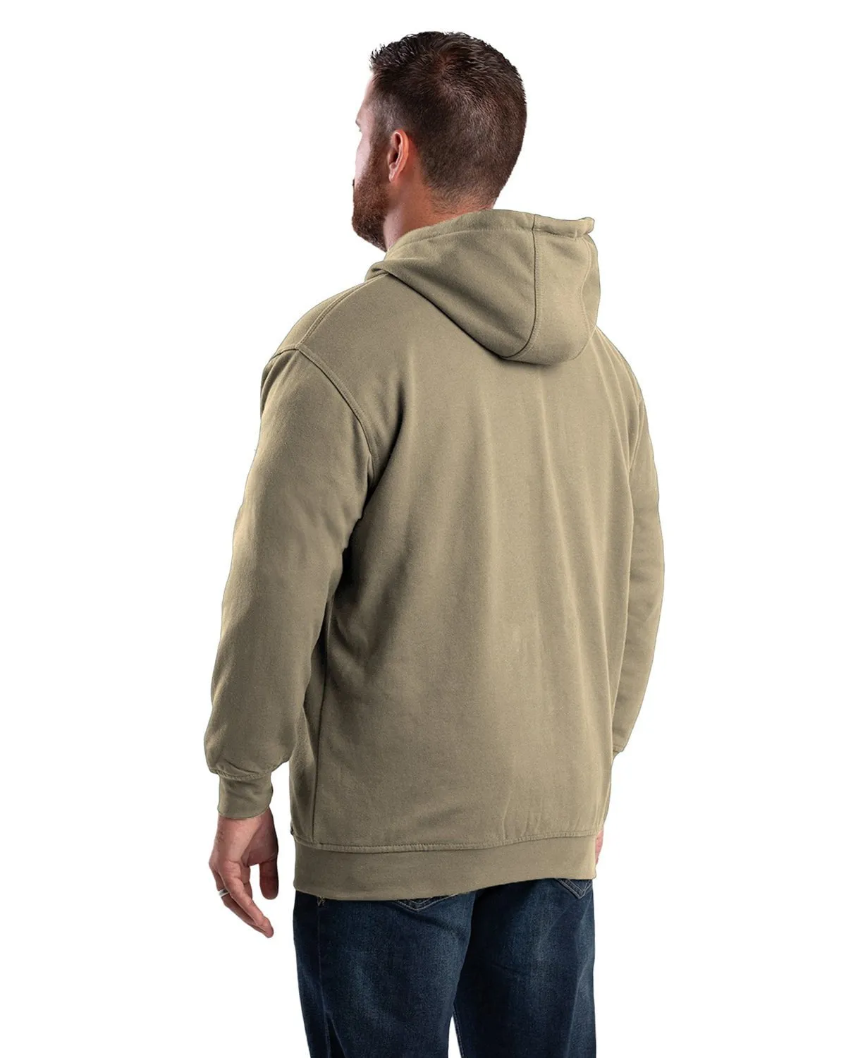 Berne Apparel Mens Heritage Thermal-Lined Zip Alpine Green Cotton Blend Hoodie Ventilated Back Flexible Shoulder Construction