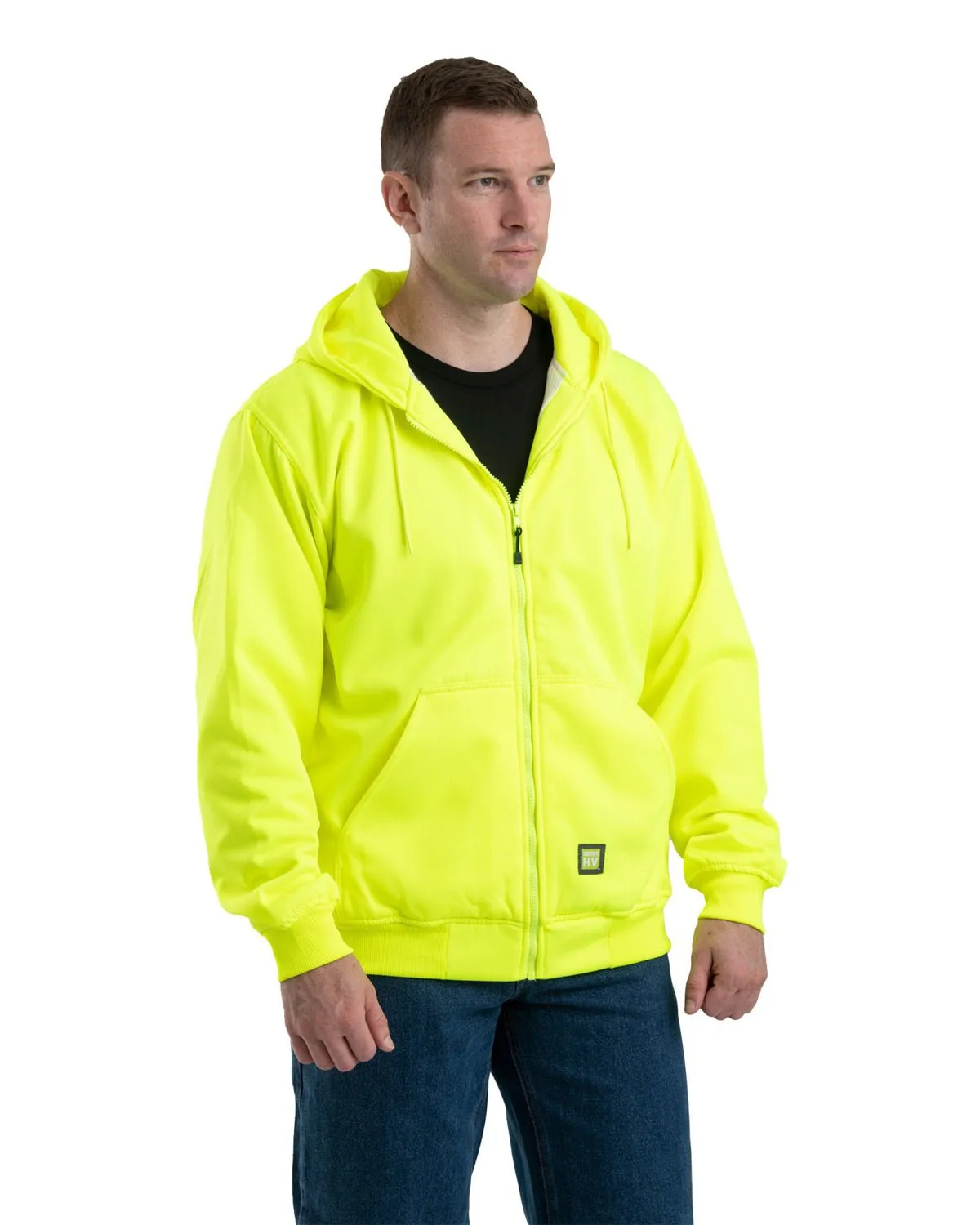 Berne Apparel Mens Hi Vis Thermal-Lined Hooded Yellow Fleece Hoodie Resort Wear