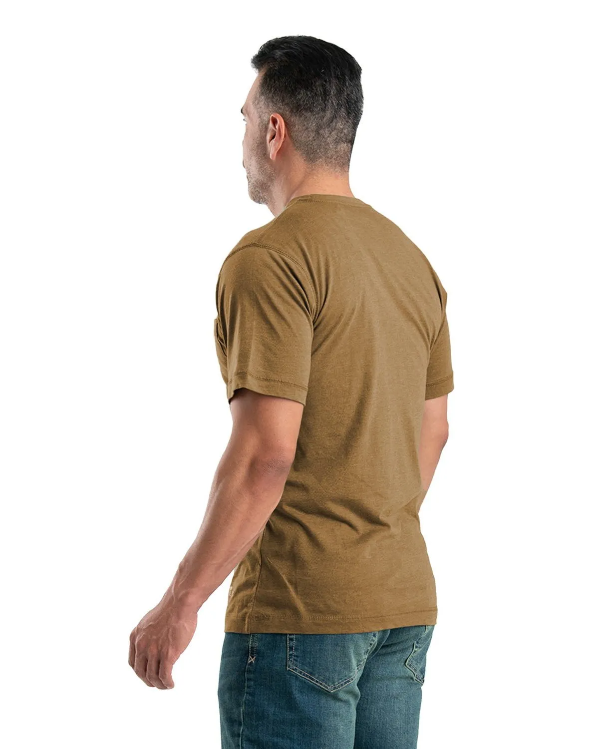 Berne Apparel Mens Performance Pocket Tee Brown Cotton Blend L/S T-Shirt wrinkle free
