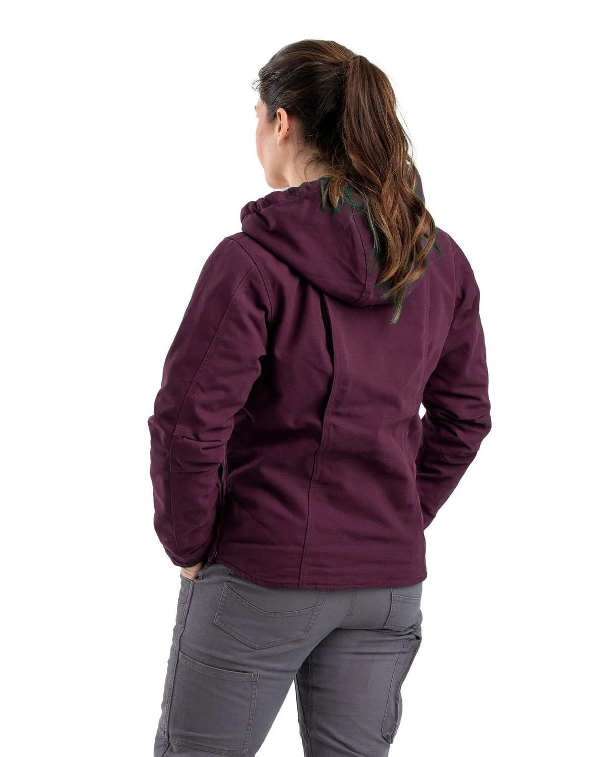 Daily Fit Berne Apparel Womens Sherpa-Lined Duck Hooded Plum 100% Cotton Jacket