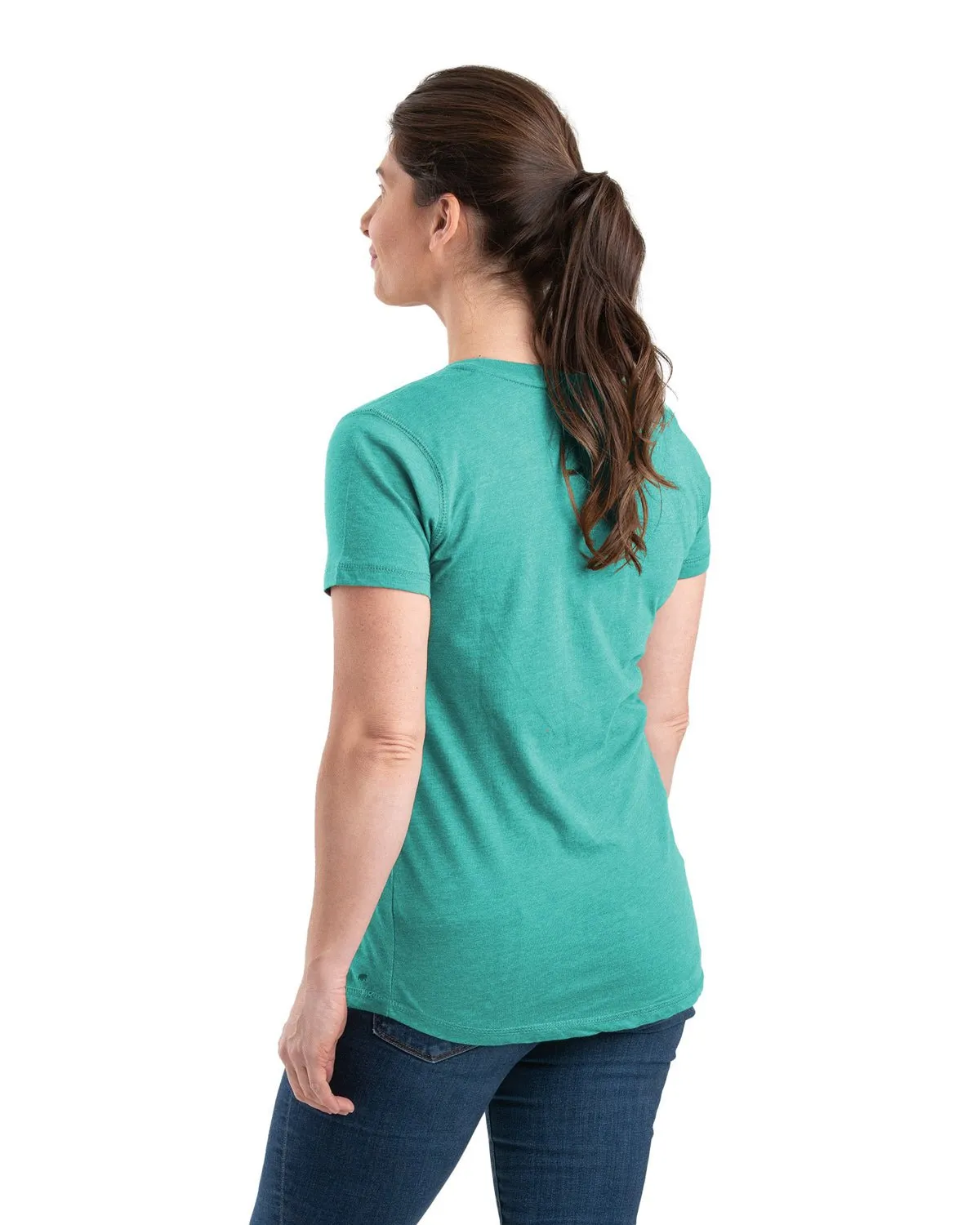 Geometric Print Simple Style Berne Aqua Cotton Blend Ladies Lightweight Performance V-Neck S/S