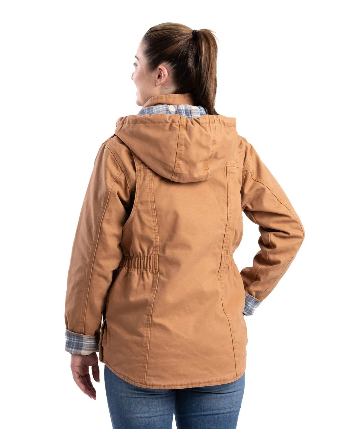 Comfy Tailoring Daily Essentials Berne Brown Duck 100% Cotton Womens Vintage Washed Duck Barn Coat