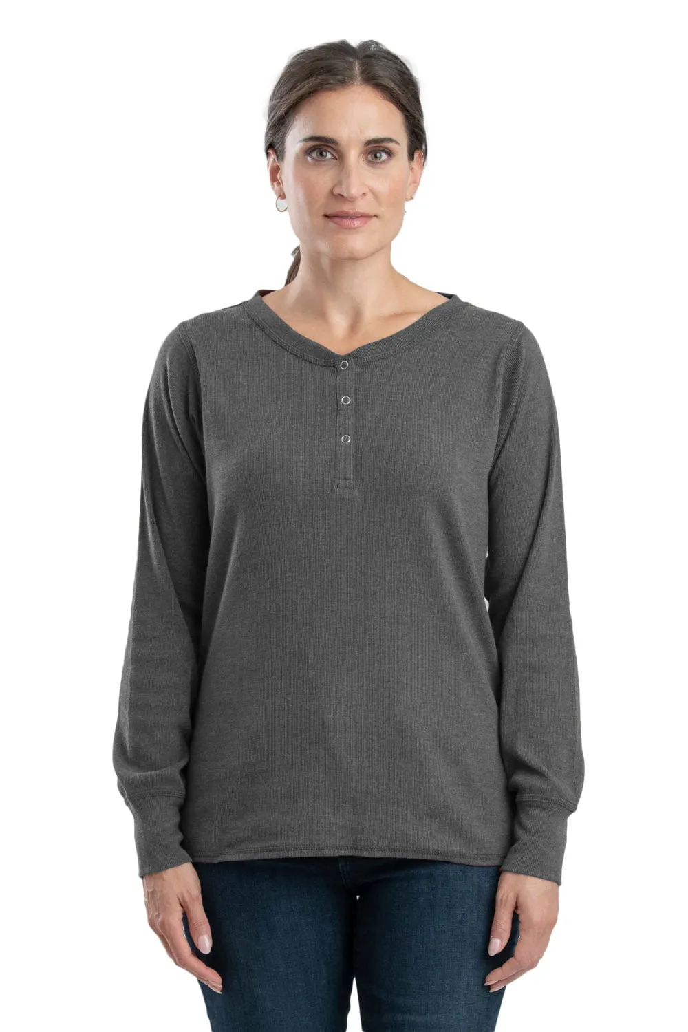 Linen blend Berne Graphite Cotton Blend Womens Heavyweight Rib Knit Henley L/S
