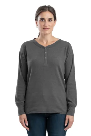 Berne Graphite Cotton Blend Womens Heavyweight Rib Knit Henley L/S Eco Certified Cotton Blend Berne Graphite Cotton Blend Womens Heavyweight Rib Knit Henley L/S Preppy Vibe Classic Collar