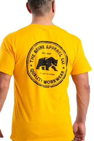 Berne Mens Gold Cotton Blend Heritage Badge Tee S/S Seamless Shoulder Construction Berne Mens Gold Cotton Blend Heritage Badge Tee S/S Unisex Design