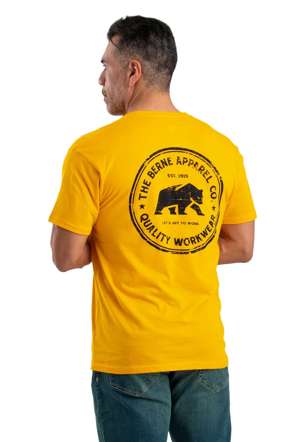 Berne Mens Gold Cotton Blend Heritage Badge Tee S/S Vibrant Colors