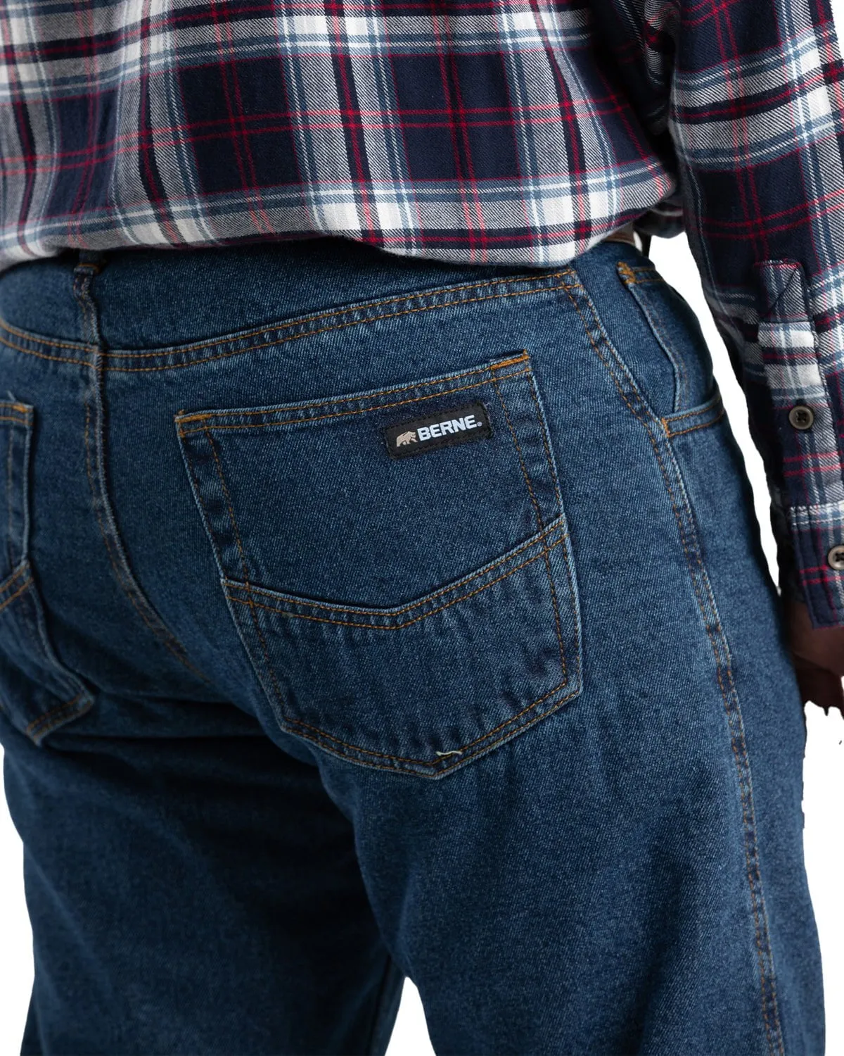 Berne Mens Heartland Fleece-Lined Denim Stone Wash Dark 100% Cotton Jeans Daily Go