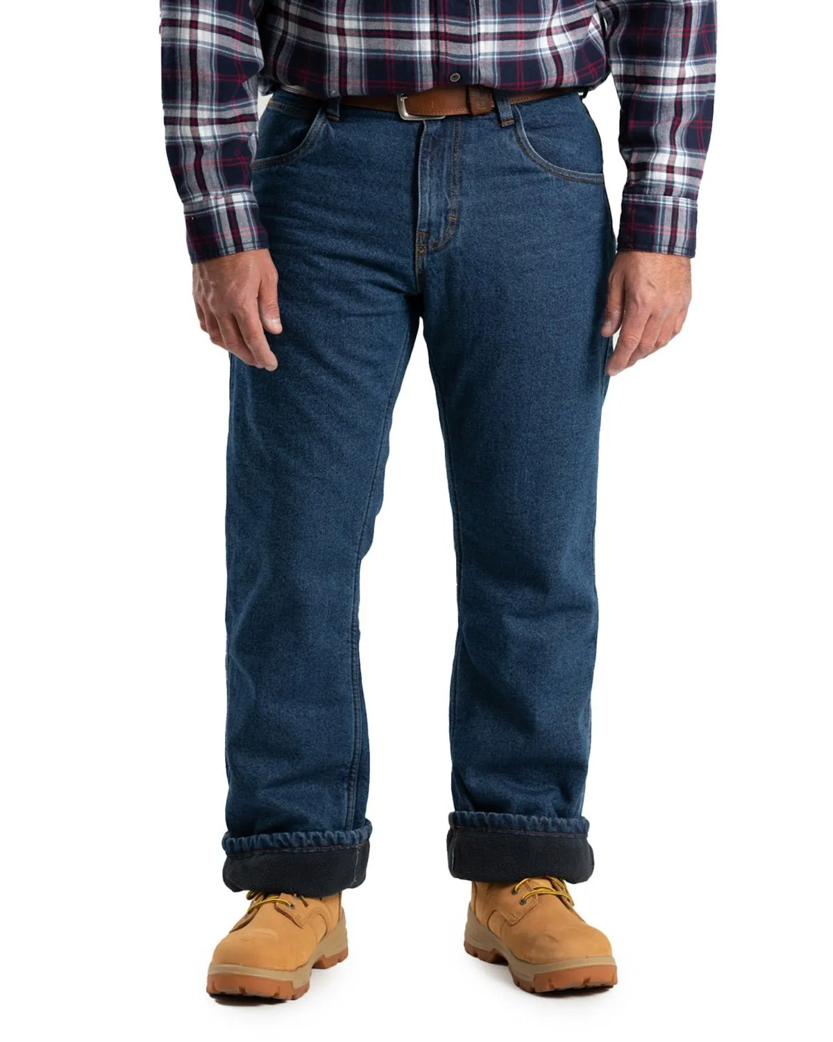 Comfort Stretch Technology Berne Mens Heartland Fleece-Lined Denim Stone Wash Dark 100% Cotton Jeans