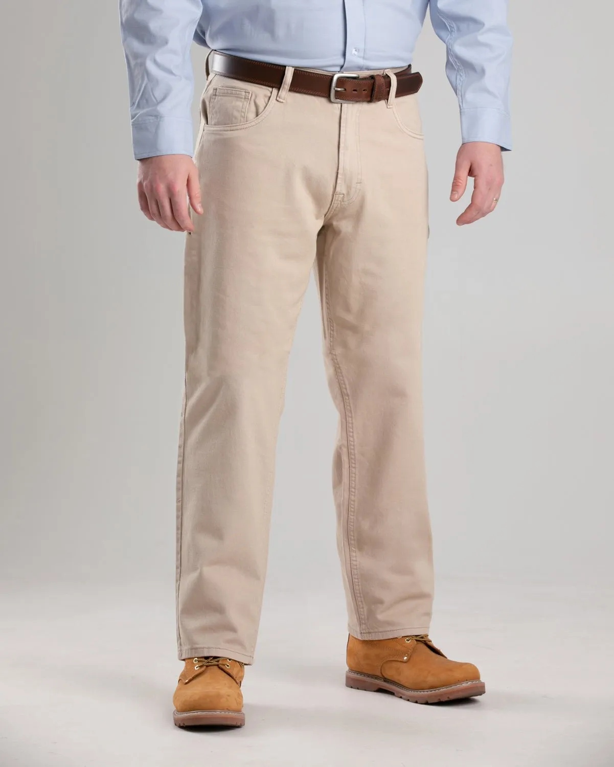 Berne Mens Highland Flex Regular Fit Straight Leg Sand Cotton Blend Jeans Smart Wardrobe Sustainable Road Trip