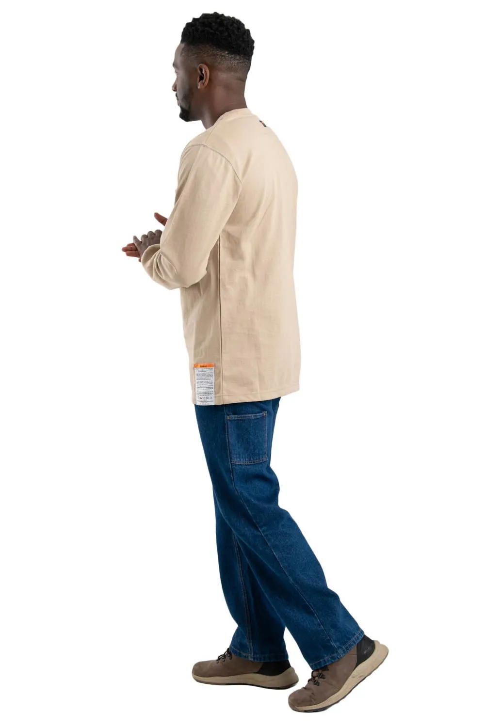 Berne Mens Khaki 100% Cotton FR Crew Neck T-Shirt S/S Seasonal Trend Ombre look