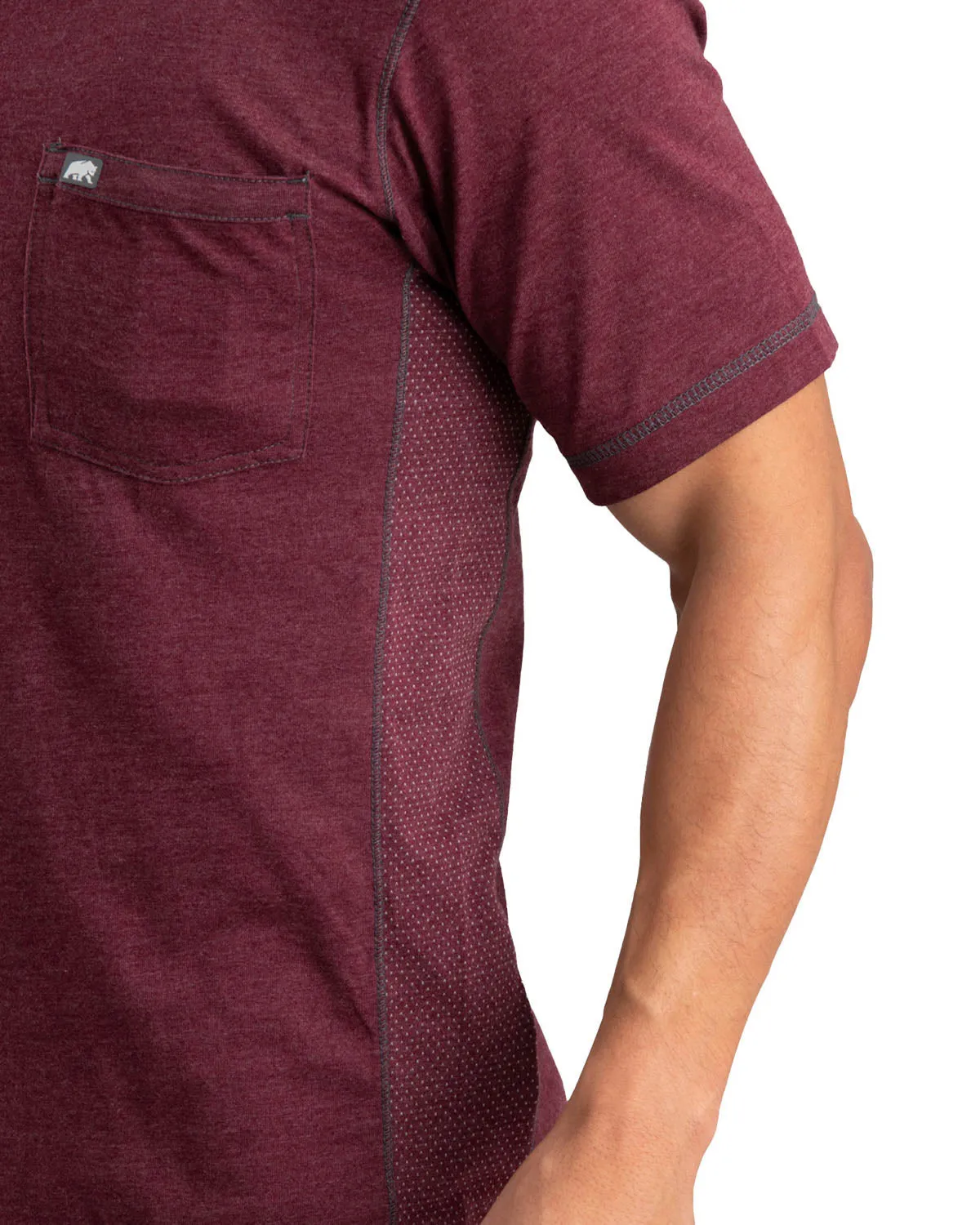 Berne Mens Maroon Cotton Blend WorkVent Performance Pocket Tee S/S Refined Aesthetic