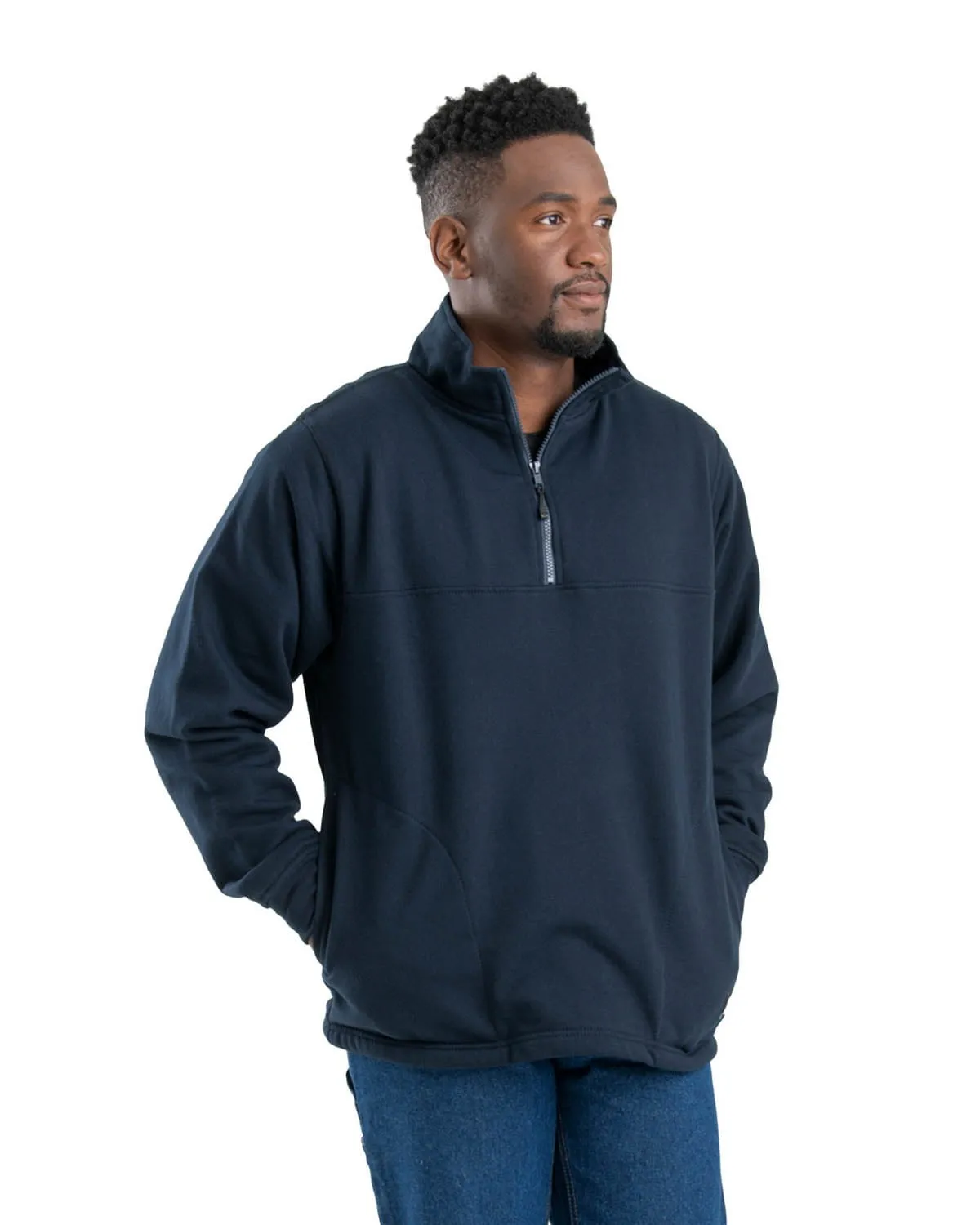 Casual Option Outerwear Companion Berne Mens Navy Cotton Blend Fleece Quarter Zip