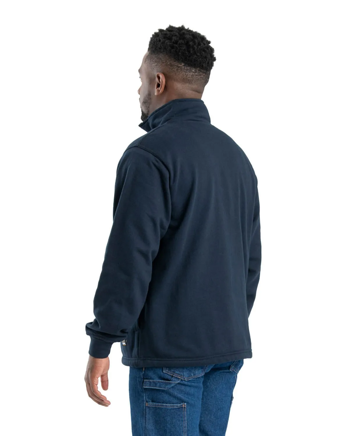 Berne Mens Navy Cotton Blend Fleece Quarter Zip Performance Fabric