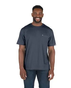Berne Mens Space Blue Cotton Blend Lightweight Performance Tee S/S Relaxed Wear Double Needle Hemming Flexible Shoulder Panels Berne Mens Space Blue Cotton Blend Lightweight Performance Tee S/S