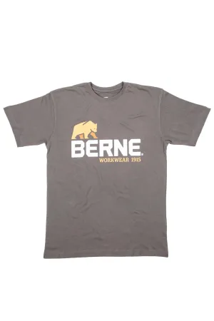 Berne Mens Titanium 100% Cotton Logo Tee S/S All-Purpose Layer Tailored Fit Berne Mens Titanium 100% Cotton Logo Tee S/S