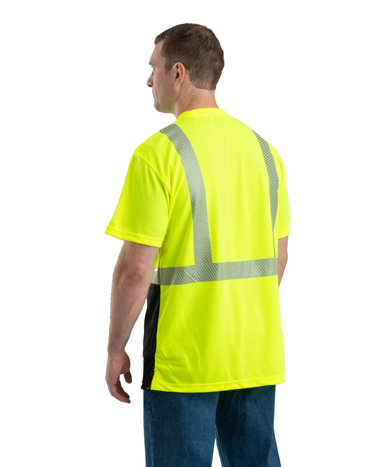 Tuckable Hem Sustainable production Berne Mens Yellow Polyester Hi-Vis Class 2 Color Block Tee S/S