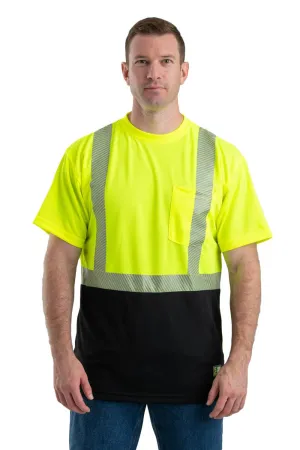 Berne Mens Yellow Polyester Hi-Vis Class 2 Color Block Tee S/S Eye-Catching Designer Touch Fashion staples Berne Mens Yellow Polyester Hi-Vis Class 2 Color Block Tee S/S